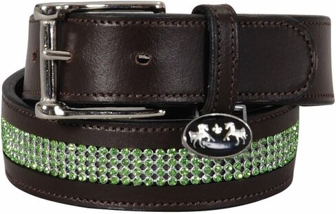 Equine Couture Bling Leather Belt - Regular Leather - Havana w/Jade Stones - 24 in Saudi Arabia