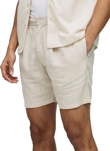 IDEALSANXUN Mens Pleated Front Linen Shorts Summer Casual Slim Fit Dress Shorts in Saudi Arabia