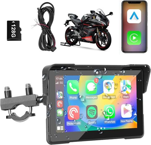 7 بوصة لاسلكي دراجة نارية GPS شاشة GPS ， نظام الملاحة الشاشة لمس بلوتوث للدراجات النارية ， IP67 Carplay Carplay ، 128GB SD مشمولة ، 1000NIT سطوع in Kuwait