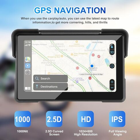 7 بوصة لاسلكي دراجة نارية GPS شاشة GPS ， نظام الملاحة الشاشة لمس بلوتوث للدراجات النارية ， IP67 Carplay Carplay ، 128GB SD مشمولة ، 1000NIT سطوع in Kuwait