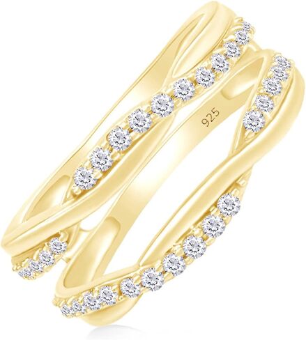 Savearth Diamonds 925 Sterling Silver 18k Gold Plated 2/5 قيراط من الماس Lab الذي تم إنشاؤه Moissanite Criss Cross Infinity Wedding Ring Guard محسن للسيدات (0.40CTTW ، Color-G-H/VVS1) مجوهرات الهدايا in Kuwait