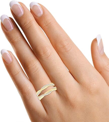 Savearth Diamonds 925 Sterling Silver 18k Gold Plated 2/5 قيراط من الماس Lab الذي تم إنشاؤه Moissanite Criss Cross Infinity Wedding Ring Guard محسن للسيدات (0.40CTTW ، Color-G-H/VVS1) مجوهرات الهدايا in Kuwait