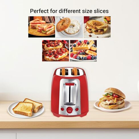 محمصة خبز أيوا، شريحتين بفتحة واسعة، وظيفة إعادة التسخين وإذابة الجليد، 6 إعدادات للتحمير، صينية فتات الخبز المنسدلة، أحمر in Kuwait