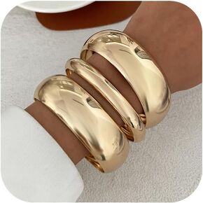 Chunky Gold Bangle Bracelets for Women Trendy Stack Wide Wrist Cuff Bracelets Statement Arm Cuff Upper Bangle Fashion Jewelry Gift Accessories in Kuwait