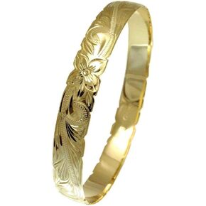 Arthur's Jewelry 925 Sterling Yellow Gold Plated Hawaiian Scroll Plumeria Flower 10mm Cut Out Edge Bangle Size 7-9 in Kuwait