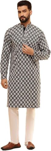 Sojanya (Since 1958 Men'S Cotton Rayon Embroidered Sequinned Kurta With White Pyjama in Saudi Arabia