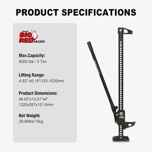 Torin ARA9446T 33 بوصة رافعة مزرعة للطرق الوعرة، سعة 3 طن (6000 رطل)، أحمر in Kuwait