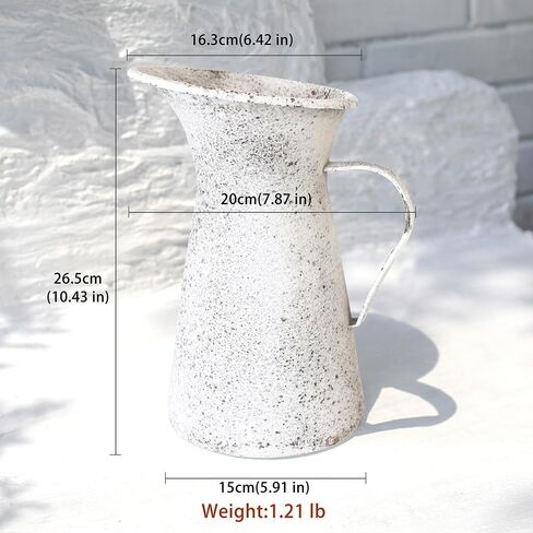 Vintage Flower Vase Farmhouse Distressed Decor Rustic Metal Jug White Shabby Milk Pitcher for Home Garden Plant Holder Cans Living Room Entryway Table Centerpieces Shelf Kitchen Decoration in Saudi Arabia