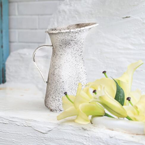 Vintage Flower Vase Farmhouse Distressed Decor Rustic Metal Jug White Shabby Milk Pitcher for Home Garden Plant Holder Cans Living Room Entryway Table Centerpieces Shelf Kitchen Decoration in Saudi Arabia