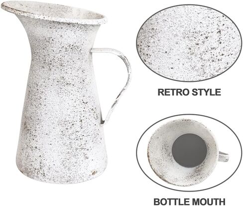 Vintage Flower Vase Farmhouse Distressed Decor Rustic Metal Jug White Shabby Milk Pitcher for Home Garden Plant Holder Cans Living Room Entryway Table Centerpieces Shelf Kitchen Decoration in Saudi Arabia