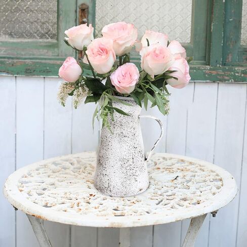 Vintage Flower Vase Farmhouse Distressed Decor Rustic Metal Jug White Shabby Milk Pitcher for Home Garden Plant Holder Cans Living Room Entryway Table Centerpieces Shelf Kitchen Decoration in Saudi Arabia