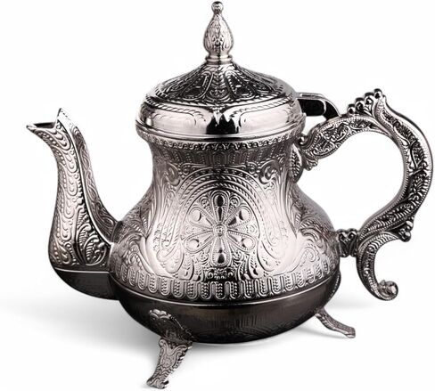 Alisveristime Decorative Zamac Pitcher-Teapot عتيق الطراز العثماني ، تصميم معدني مزخرف (7.9 × 7.9 × 5.1 بوصة ، 1.85 رطل ، 28.7 أوقية) (فضية) in Kuwait