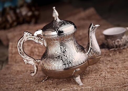 Alisveristime Decorative Zamac Pitcher-Teapot عتيق الطراز العثماني ، تصميم معدني مزخرف (7.9 × 7.9 × 5.1 بوصة ، 1.85 رطل ، 28.7 أوقية) (فضية) in Kuwait