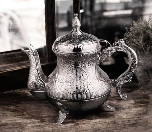 Alisveristime Decorative Zamac Pitcher-Teapot عتيق الطراز العثماني ، تصميم معدني مزخرف (7.9 × 7.9 × 5.1 بوصة ، 1.85 رطل ، 28.7 أوقية) (فضية) in Kuwait
