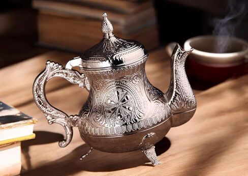 Alisveristime Decorative Zamac Pitcher-Teapot عتيق الطراز العثماني ، تصميم معدني مزخرف (7.9 × 7.9 × 5.1 بوصة ، 1.85 رطل ، 28.7 أوقية) (فضية) in Kuwait