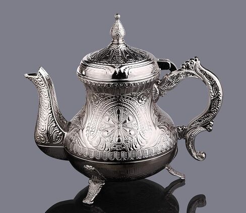 Alisveristime Decorative Zamac Pitcher-Teapot عتيق الطراز العثماني ، تصميم معدني مزخرف (7.9 × 7.9 × 5.1 بوصة ، 1.85 رطل ، 28.7 أوقية) (فضية) in Kuwait