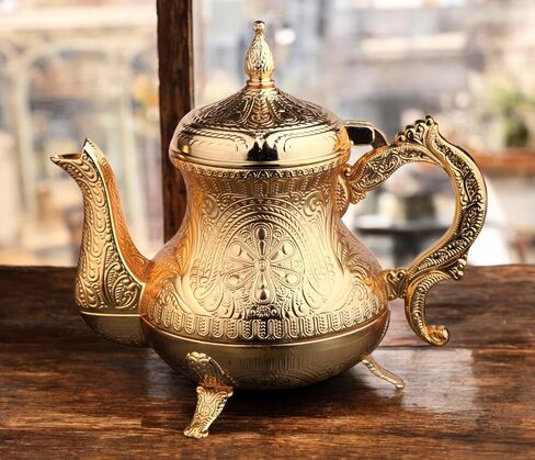 Alisveristime Decorative Zamac Pitcher-Teapot عتيق الطراز العثماني ، تصميم معدني مزخرف (7.9 × 7.9 × 5.1 بوصة ، 1.85 رطل ، 28.7 أوقية) (فضية) in Kuwait