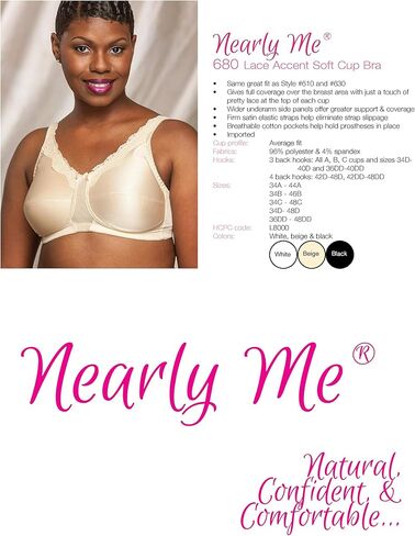 Nearly Me - Lace Accent Soft Cup Post Mastectomy Lumpectomy Pocket Bra #680 in Kuwait