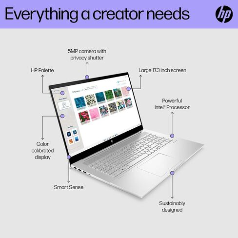 HP Envy 17.3" FHD Touchscreen Laptop, Intel Ultra 7 155H Processor, 16GB RAM, 1.28TB Storage(1TB SSD+288GB Docking Station Set), Intel Arc Graphics, Numeric Keypad, Windows 11 Pro, Glacier Silver in Saudi Arabia