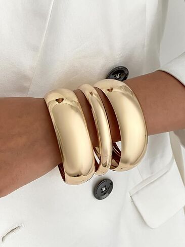 Chunky Gold Bangle Bracelets for Women Trendy Stack Wide Wrist Cuff Bracelets Statement Arm Cuff Upper Bangle Fashion Jewelry Gift Accessories in Kuwait