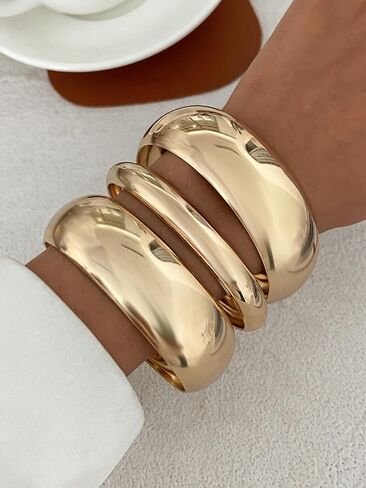 Chunky Gold Bangle Bracelets for Women Trendy Stack Wide Wrist Cuff Bracelets Statement Arm Cuff Upper Bangle Fashion Jewelry Gift Accessories in Kuwait