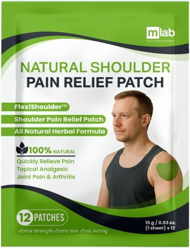 FlexiShoulder Natural Shoulder Relief Patch - Transdermal Herbal Warming Patches with Wormwood - Long Lasting Help for Muscle, Joint & Rotator Cuff Tension, Stiffness, Strain, Discomfort - 12 Pack in Saudi Arabia