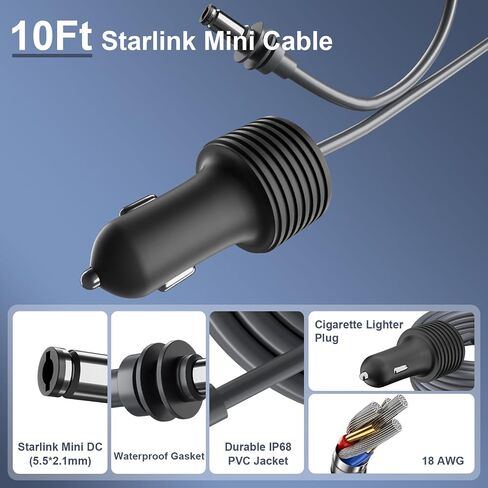 Charlink Mini Cable Car Charger to DC Power Cable 12V - محول إكسسوارات Mini Starlink Mini 24V in Kuwait