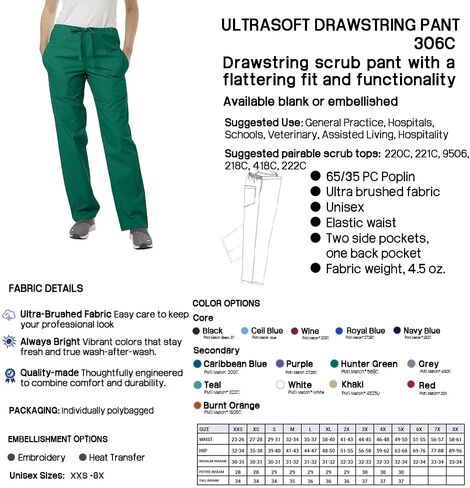 Ultrasoft Classic Scrub Pants Cargo Pants Unisex Drawstring Soft Fabric Medical Professionals- Pack of 2 in Saudi Arabia