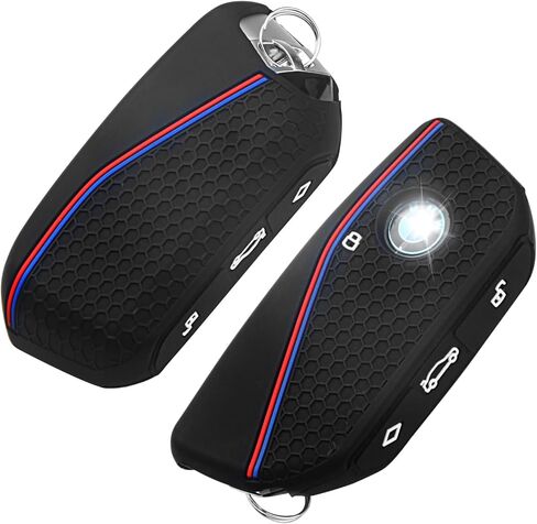 QBUC 2PCs لغطاء مفتاح BMW ، حالة مفتاح السيليكون الناعمة لـ BMW 2024 2023 2025 7 Series IX I5 M60 X5 X7 X6 IX I7 Car Key Protector مع حلقات (زر 3 ، أسود) in Saudi Arabia
