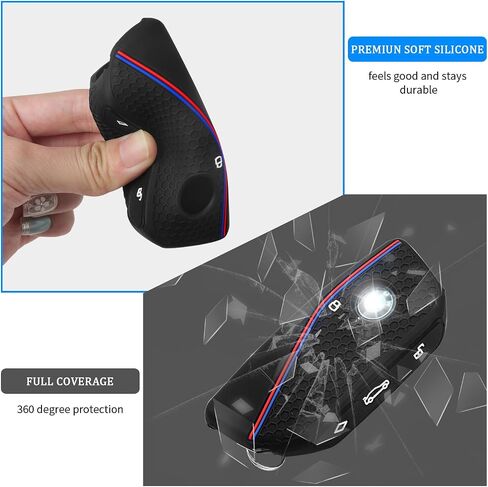 QBUC 2PCs لغطاء مفتاح BMW ، حالة مفتاح السيليكون الناعمة لـ BMW 2024 2023 2025 7 Series IX I5 M60 X5 X7 X6 IX I7 Car Key Protector مع حلقات (زر 3 ، أسود) in Saudi Arabia
