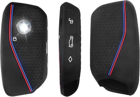 QBUC 2PCs لغطاء مفتاح BMW ، حالة مفتاح السيليكون الناعمة لـ BMW 2024 2023 2025 7 Series IX I5 M60 X5 X7 X6 IX I7 Car Key Protector مع حلقات (زر 3 ، أسود) in Saudi Arabia