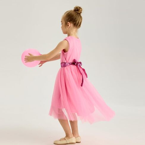 Toddler Girl Tutu Dress Sleeveless A-Line Tulle Summer Dresses Party Casual Sundress with Belt in Saudi Arabia