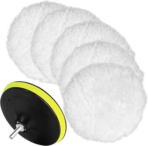 7 Piece 3 Inch Wool Buffing Pad, Drill Buffer Connecting M10 Drill Adapter, Buffing Pads, for Car Polishing and Waxing, Painting Tabletops, Old Leather Sofas, Tile Polishing in Saudi Arabia