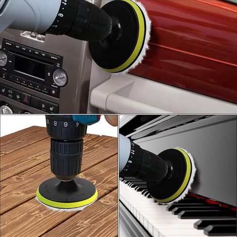 7 Piece 3 Inch Wool Buffing Pad, Drill Buffer Connecting M10 Drill Adapter, Buffing Pads, for Car Polishing and Waxing, Painting Tabletops, Old Leather Sofas, Tile Polishing in Saudi Arabia