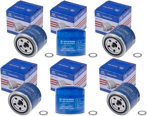 أصليين أصليين لـ Hyundai/Kia Oil Filter 26300-35505- 26300-35504 & Plug Gasket (6) in Kuwait