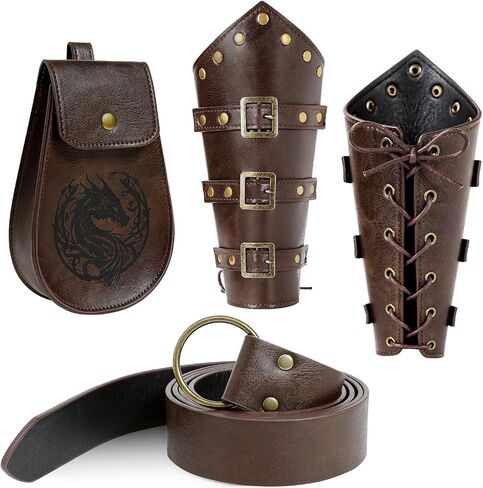 3PCS Renaissance Accessories – Viking Renaissance Belt, Medieval Pouch & Leather Bracers for Halloween in Saudi Arabia