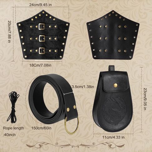 3pcs إكسسوارات عصر النهضة - حزام عصر النهضة الفايكينغ ، وحقائب من القرون الوسطى والجلود لجميع القديسين in Kuwait