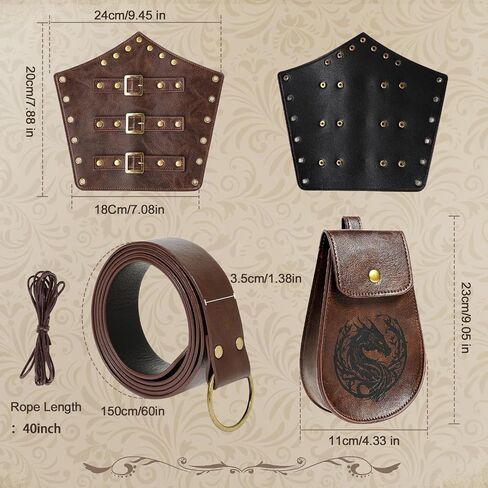 3PCS Renaissance Accessories – Viking Renaissance Belt, Medieval Pouch & Leather Bracers for Halloween in Saudi Arabia