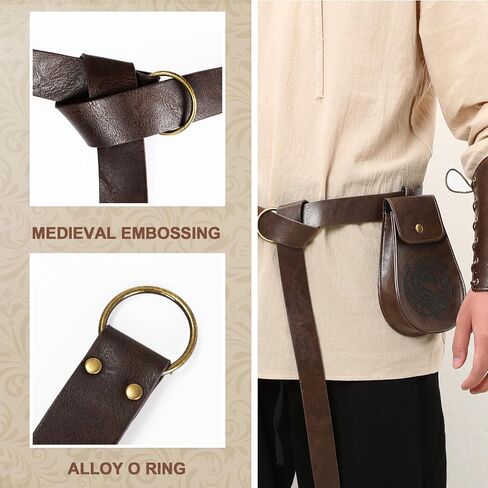 3PCS Renaissance Accessories – Viking Renaissance Belt, Medieval Pouch & Leather Bracers for Halloween in Saudi Arabia