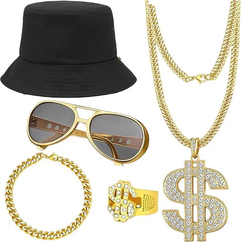 80s 90s Hip Hop Costume Kit Rapper Accessories Outfit Old School Rapper DJ Halloween Themed Party Outfits for Men Women in Saudi Arabia