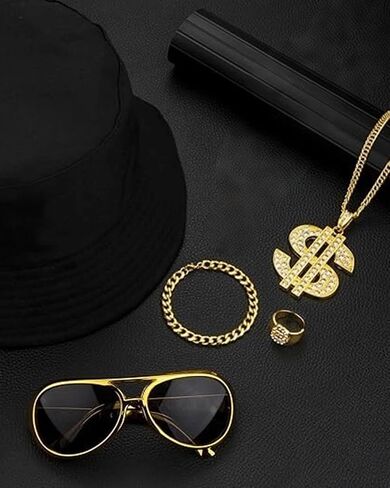 80s 90s Hip Hop Costume Kit Rapper Accessories Outfit Old School Rapper DJ Halloween Themed Party Outfits for Men Women in Saudi Arabia