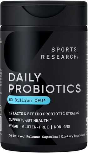 أبحاث الرياضة البروبيوتيك اليومية مع prebiotics ، 60 مليار CFU - نباتات نباتية لدعم صحة الأمعاء والهضم ، والبروبيوتيك للنساء والرجال - غير المعدلة وراثيا التحقق من الغلوتين - 30 العد in Saudi Arabia