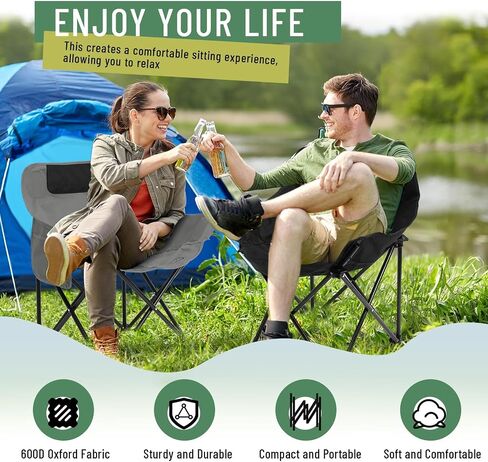 2 Pack Folding Camping Chairs Portable, Black, Solid Color in Saudi Arabia