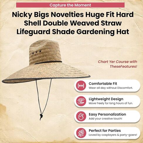 Nicky Bigs Novelties ضخمة كبيرة مناسبة الصلبة الصلبة مزدوجة القش المنقذ الظل قبعة البستنة قبعة واسعة الحافة القبعات في الهواء الطلق in Kuwait