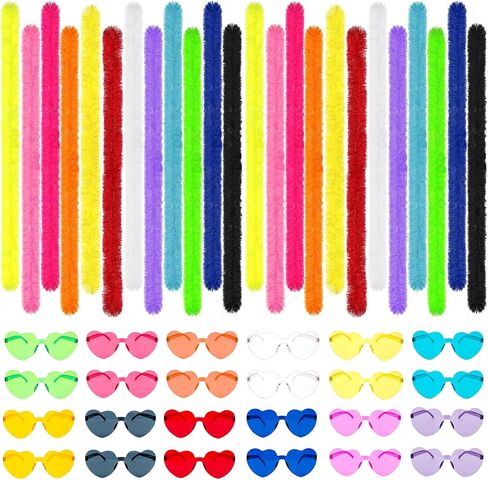 48Pcs/24Set 4.6ft Feather Boas and Heart Sunglasses, Fluffy Feather Rimless Glasses Party Favors for Wedding in Saudi Arabia