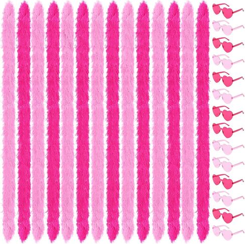 5 Ft 14Pcs Feather Boas and 14Pcs Heart Sunglasses Set Artificial Fluffy Boas for Party Bulk Women Bachelorette Party in Saudi Arabia