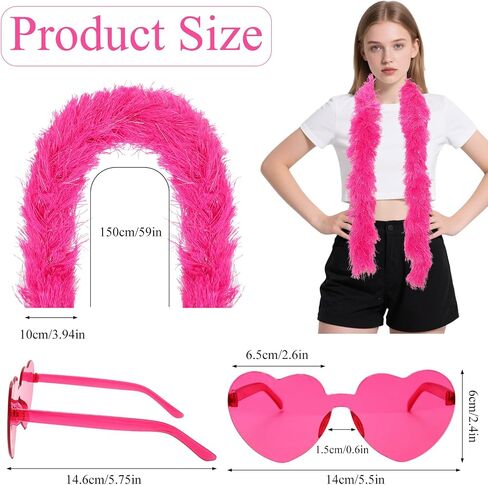 5 Ft 14Pcs Feather Boas and 14Pcs Heart Sunglasses Set Artificial Fluffy Boas for Party Bulk Women Bachelorette Party in Saudi Arabia