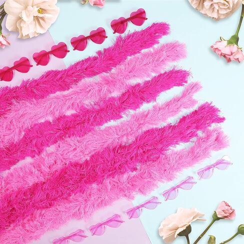 5 Ft 14Pcs Feather Boas and 14Pcs Heart Sunglasses Set Artificial Fluffy Boas for Party Bulk Women Bachelorette Party in Saudi Arabia