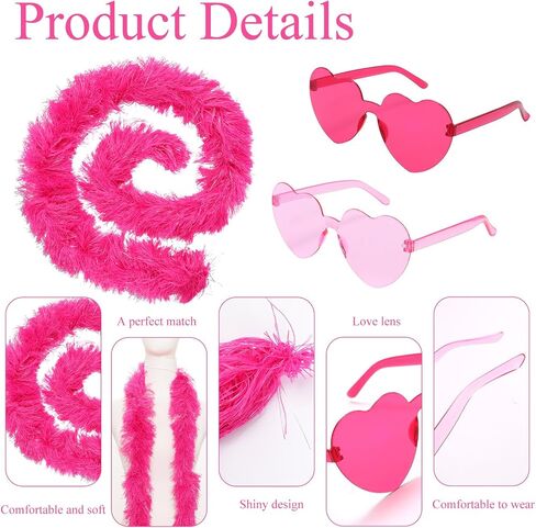 5 Ft 14Pcs Feather Boas and 14Pcs Heart Sunglasses Set Artificial Fluffy Boas for Party Bulk Women Bachelorette Party in Saudi Arabia
