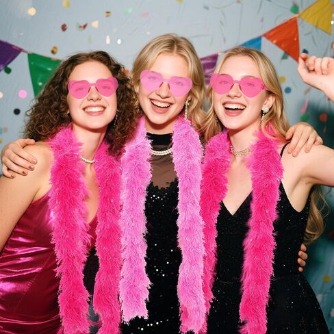 5 Ft 14Pcs Feather Boas and 14Pcs Heart Sunglasses Set Artificial Fluffy Boas for Party Bulk Women Bachelorette Party in Saudi Arabia